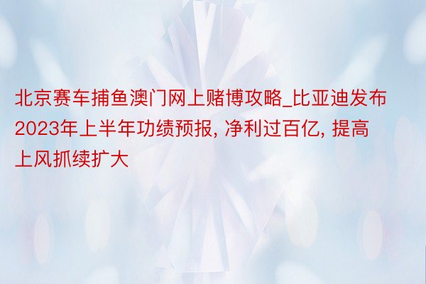 北京赛车捕鱼澳门网上赌博攻略_比亚迪发布2023年上半年功绩预报, 净利过百亿, 提高上风抓续扩大