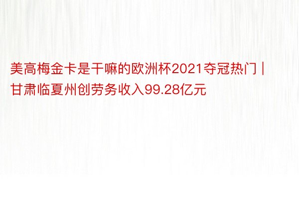 美高梅金卡是干嘛的欧洲杯2021夺冠热门 | 甘肃临夏州创劳务收入99.28亿元