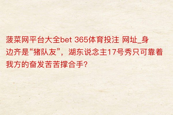 菠菜网平台大全bet 365体育投注 网址_身边齐是“猪队友”，湖东说念主17号秀只可靠着我方的奋发苦苦撑合手？