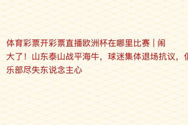 体育彩票开彩票直播欧洲杯在哪里比赛 | 闹大了！山东泰山战平海牛，球迷集体退场抗议，俱乐部尽失东说念主心